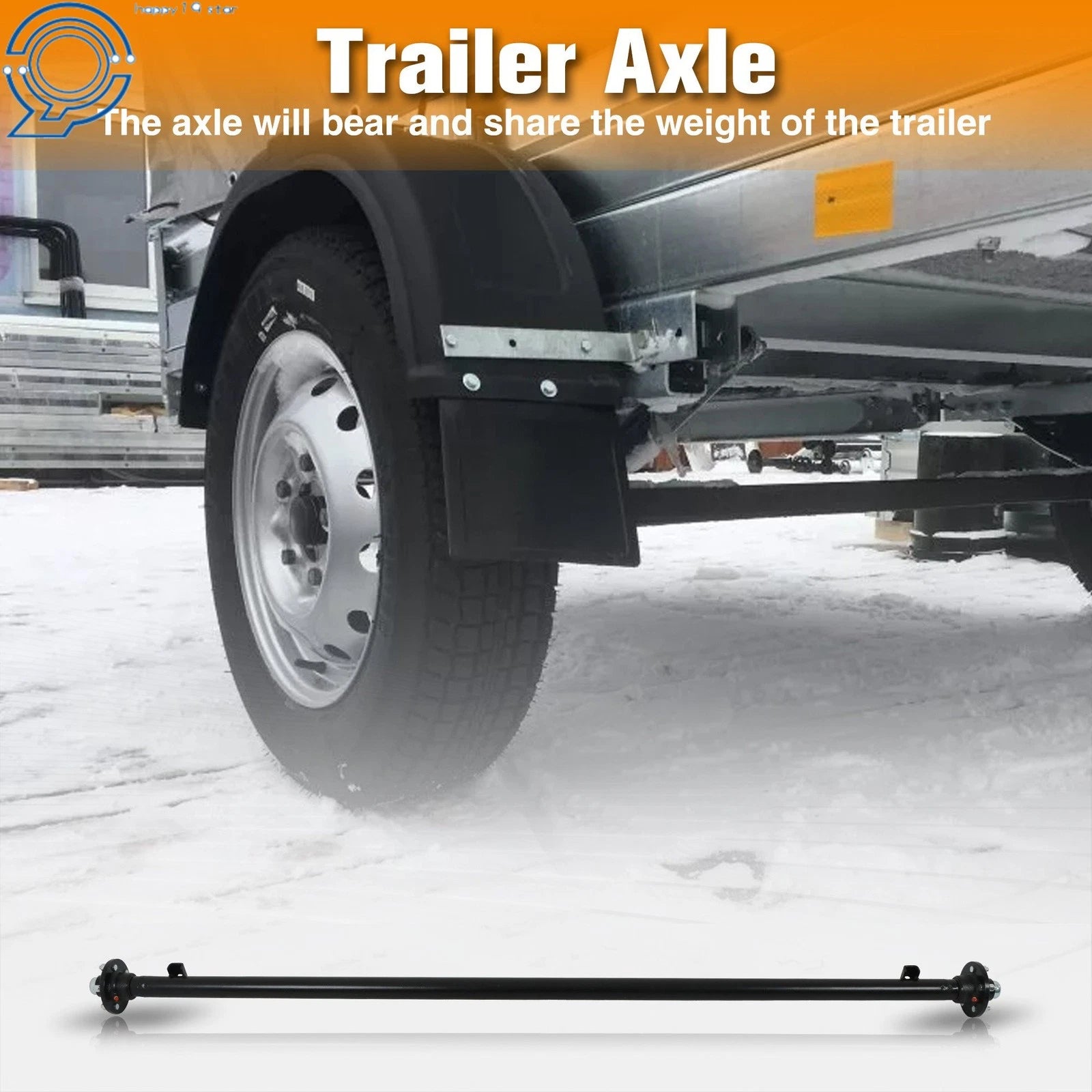 3500lbs Trailer Axle 5 Lug 95" HF 80" Spring Center 82" 5 on 4.5" w/ U-Bolt Kit