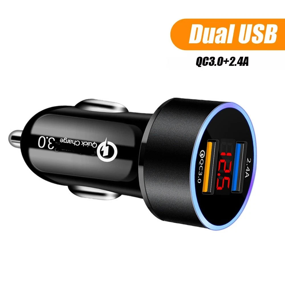 Dual USB QC3.0 Quick Charger for Cars with LED Voltage Display