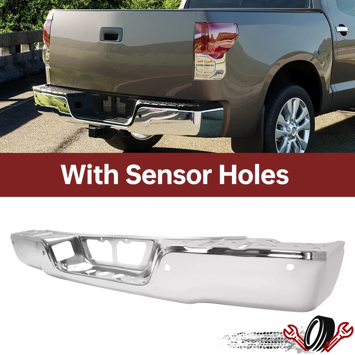 Steel Chrome Rear Step Bumper for Toyota Tundra (2007–2014) with Sensor Holes