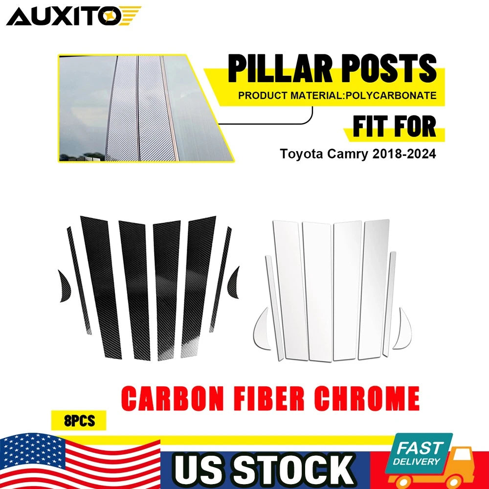 Window Pillar Cover for Toyota Camry (2018–2024) Carbon Fiber Chrome Trim
