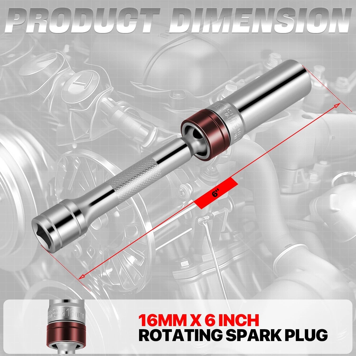 16MM Socket for Ratchet 3/8" Drive (Magnetic, Vanadium Steel)