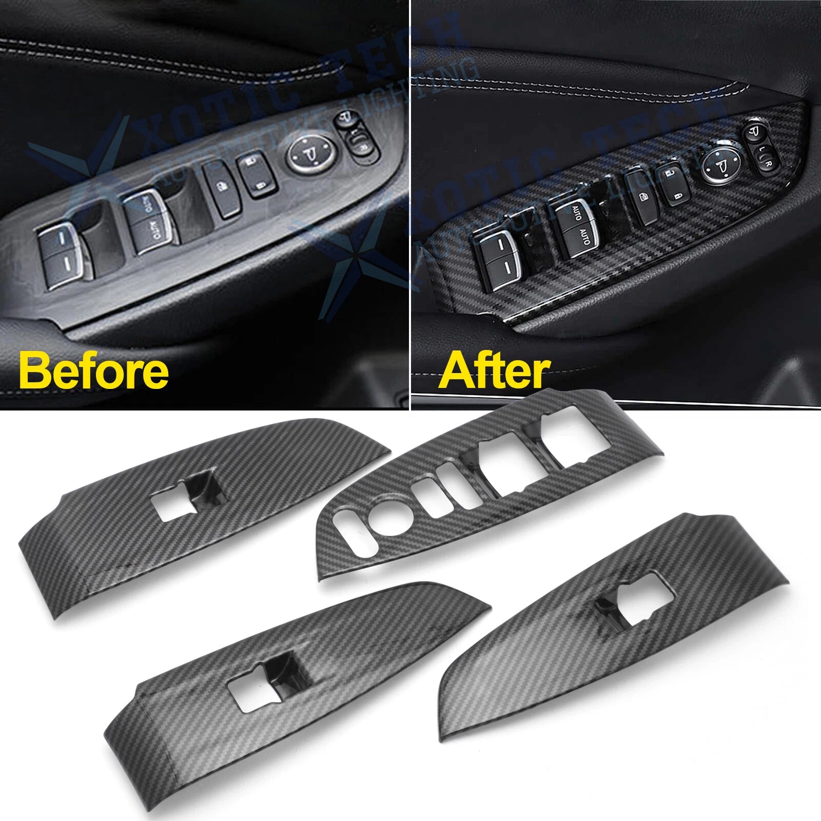 Carbon Fiber Look Inner Window Switch Panel Cover Trim for Honda Accord (2018–2022)