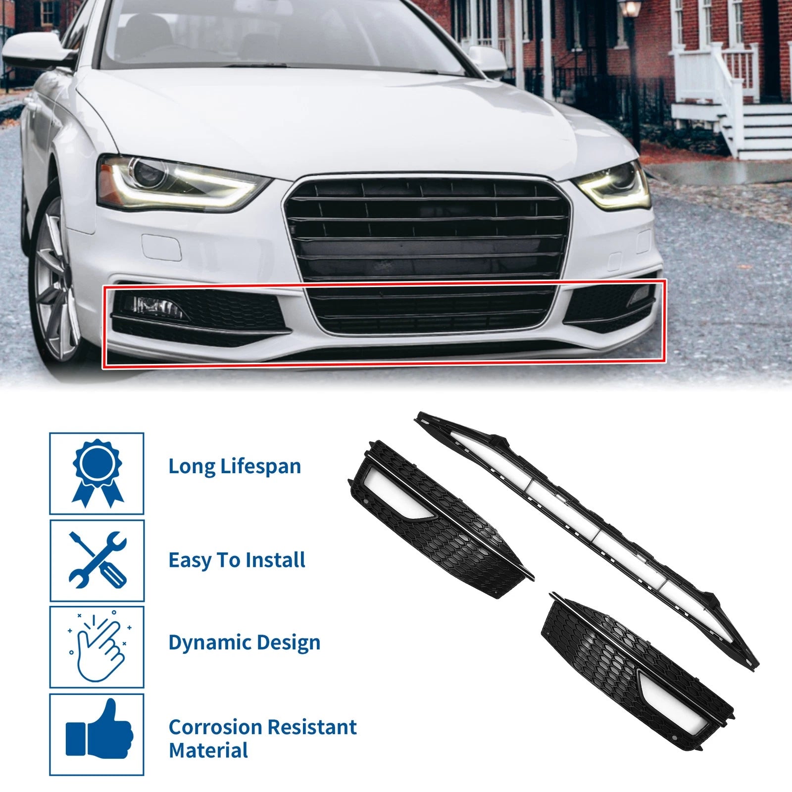 Front Lower Bumper Grille for Audi A4 B8PA (2013–2015) Black Sport Style