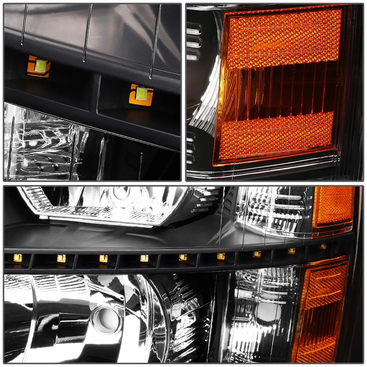 LED DRL Bar Black Amber Side Headlights for Chevy Silverado (2007–2014)