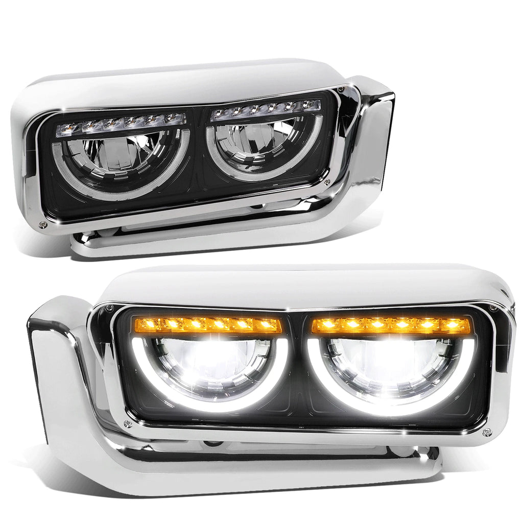 LED Halo Ring DRL Turn Signal Headlights for Peterbilt 359 379 389 (1981–2021)