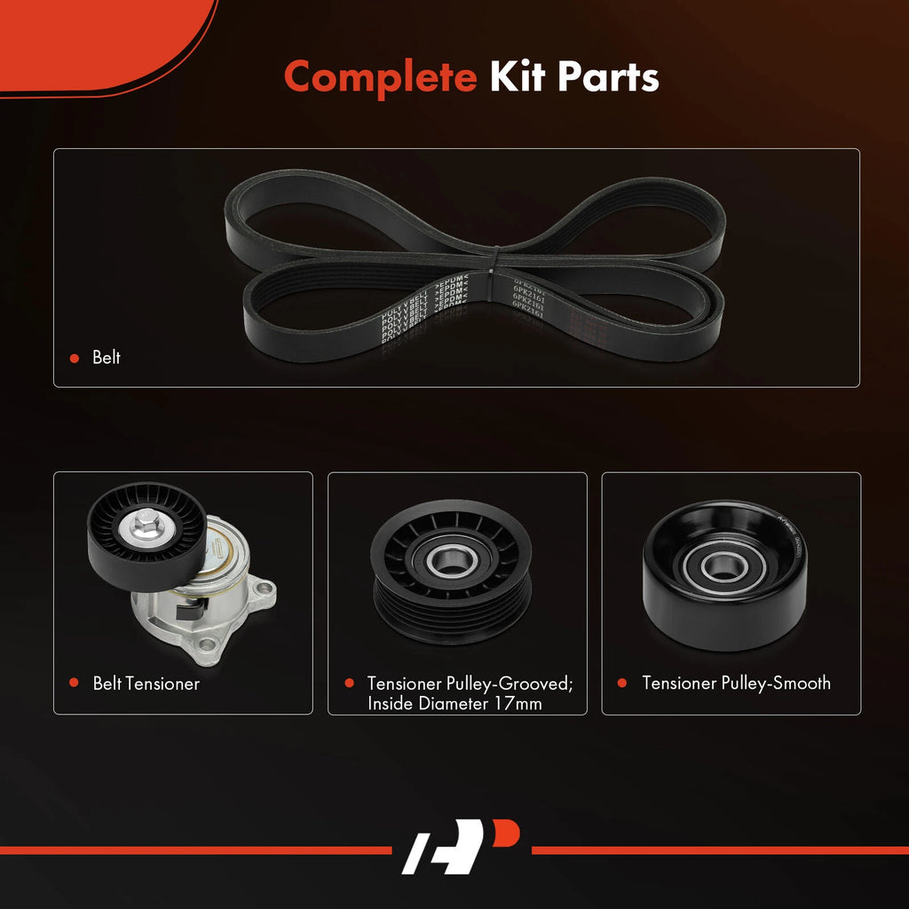 Set of 4 Serpentine Belt Drive Components for Ford Escort (1998–2001)