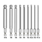 Screwdriver Bit Ball End 1/4'' Hex 100mm Magnetic Metric