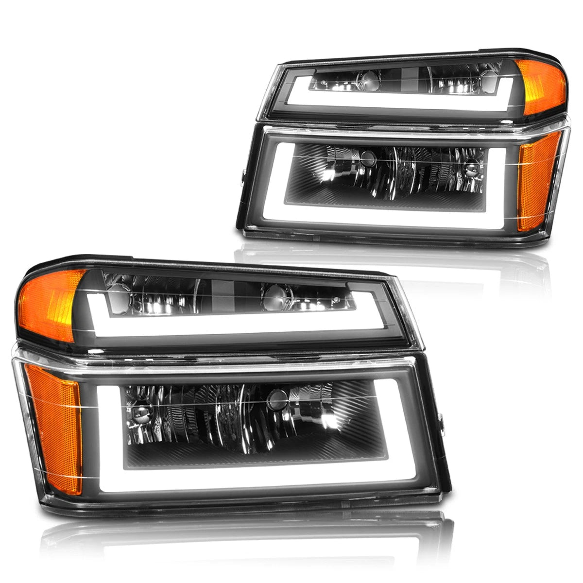 LED DRL Bumper Headlight for Chevy Colorado (2004–2012) Black Housing Amber Side