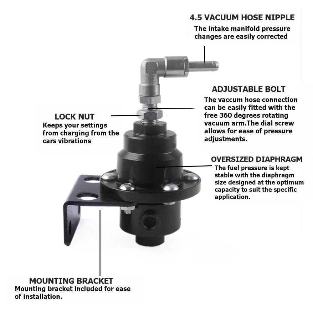 1/8NPT AN6 Adjustable Fuel Pressure Regulator with Oil Gauge Kit for Universal