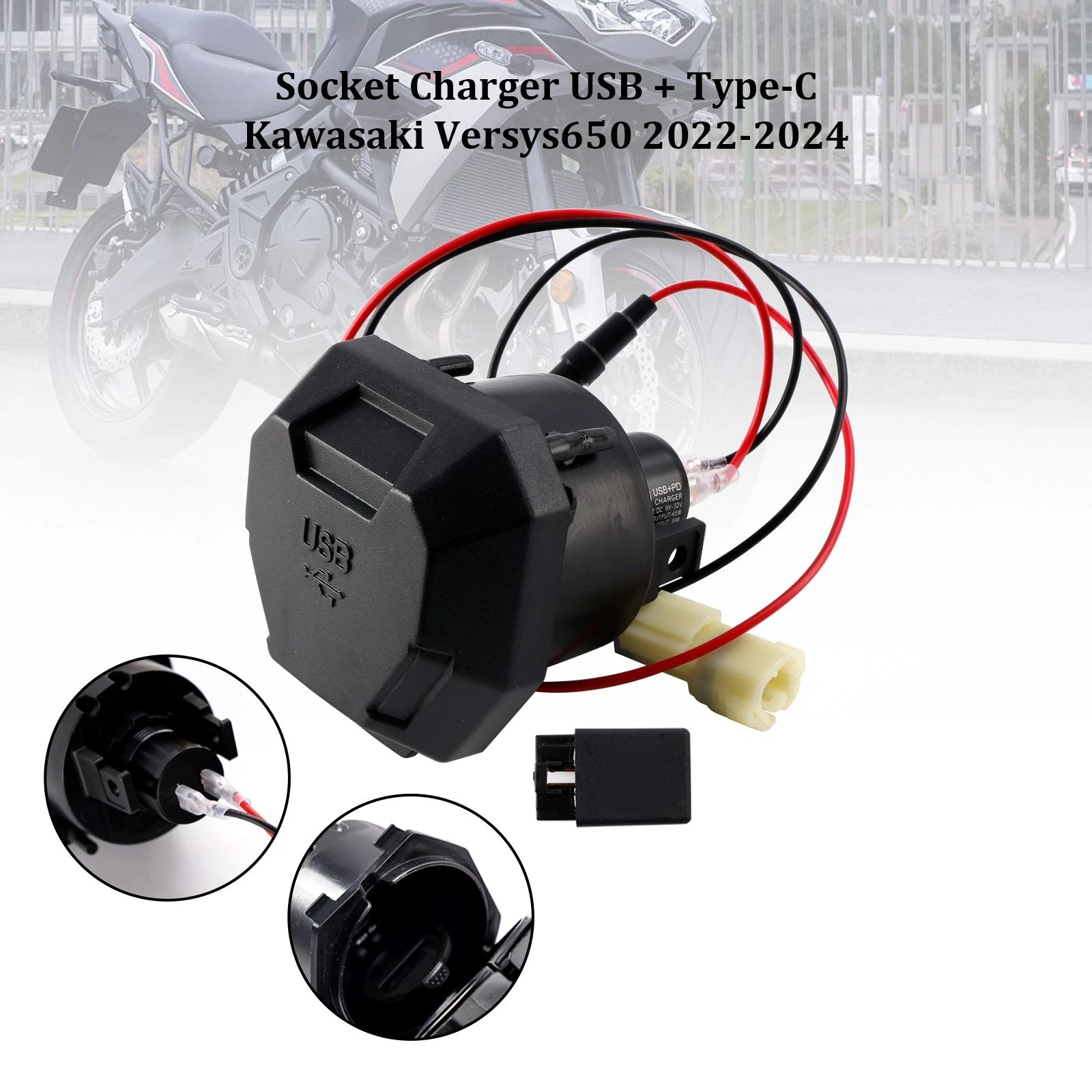 Right Socket Charger USB + Type-C Quick for Kawasaki Versys 650 (2022–2024)