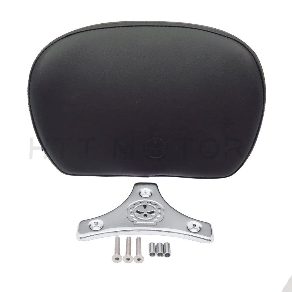 Chrome Cushion Backrest w/ Skull Plate for Harley Touring Road King (1997–2017)