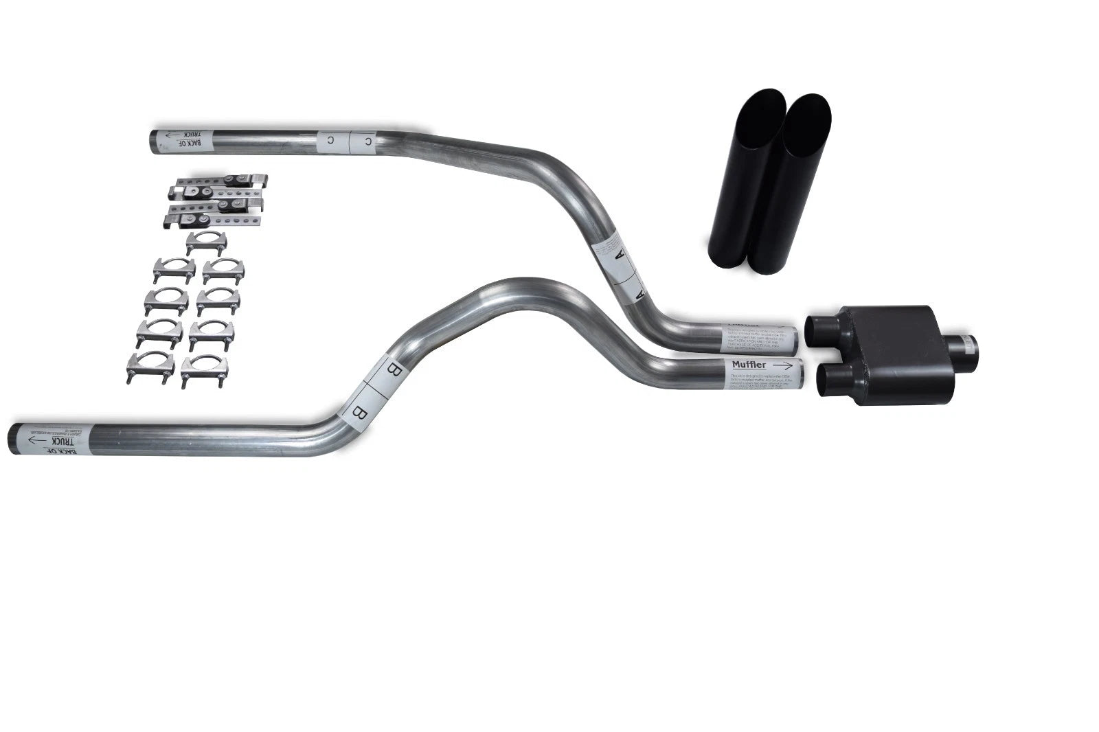 2.5" Dual Exhaust Kit for Dodge Dakota (1987–1996) - 1 Chamber Muffler, Black Tips