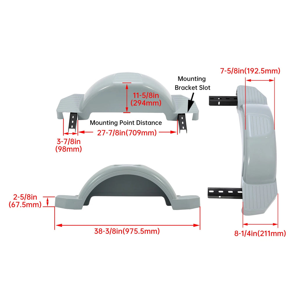 Set of 2 Single Axle Trailer Fenders for 13" Wheels (Gray/Black/White)
