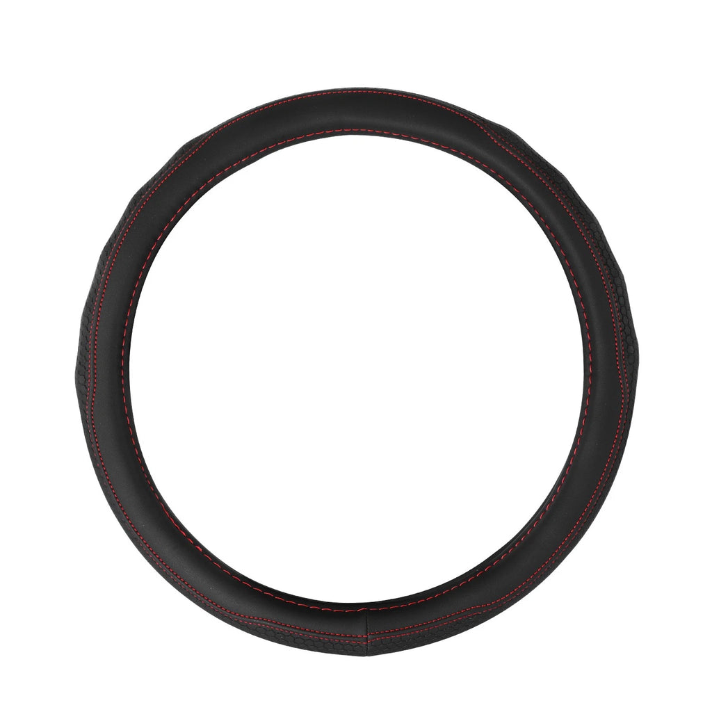 Steering Wheel Cover Full Surround Insert for - Black Hexagon, Red Stitching