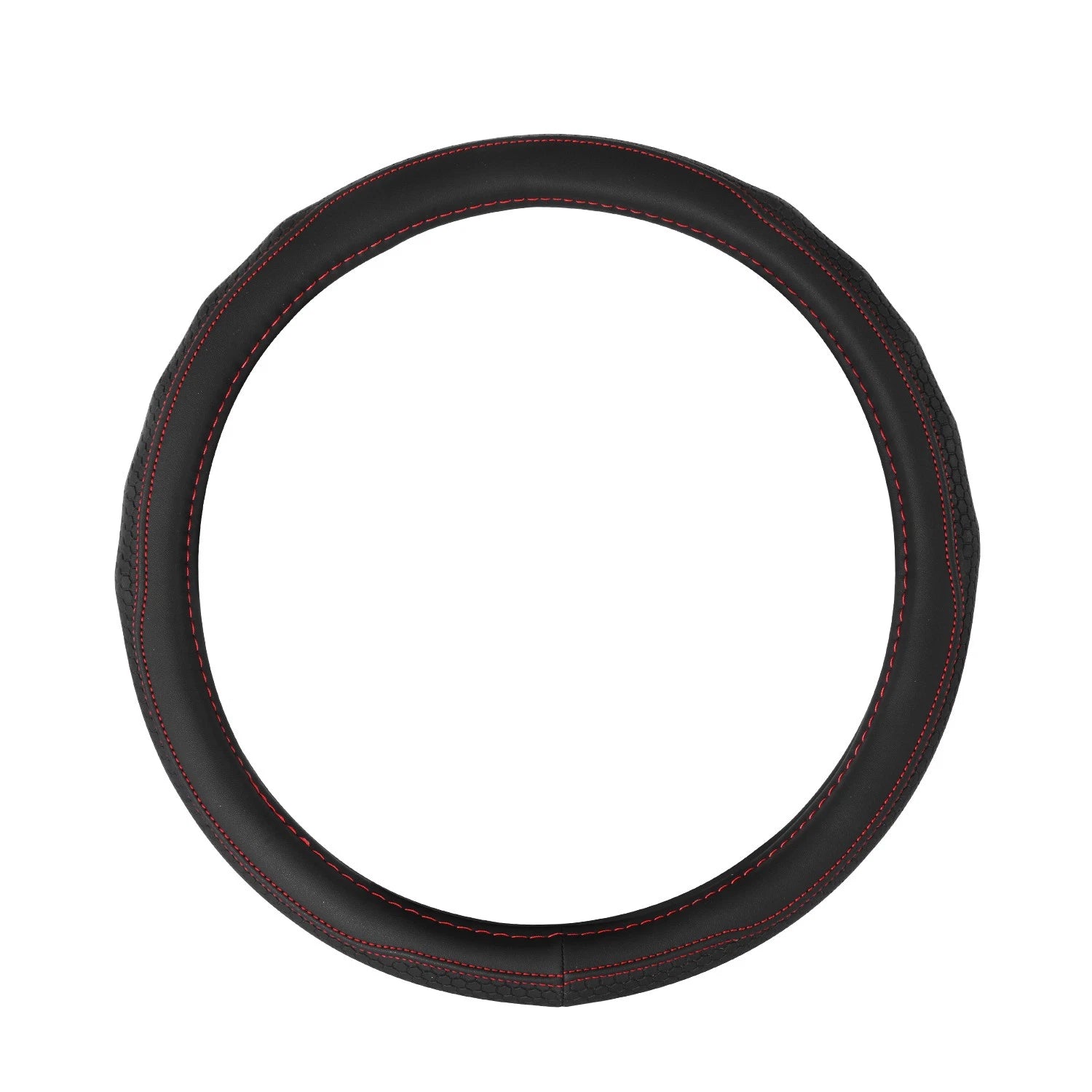 Steering Wheel Cover Full Surround Insert for - Black Hexagon, Red Stitching