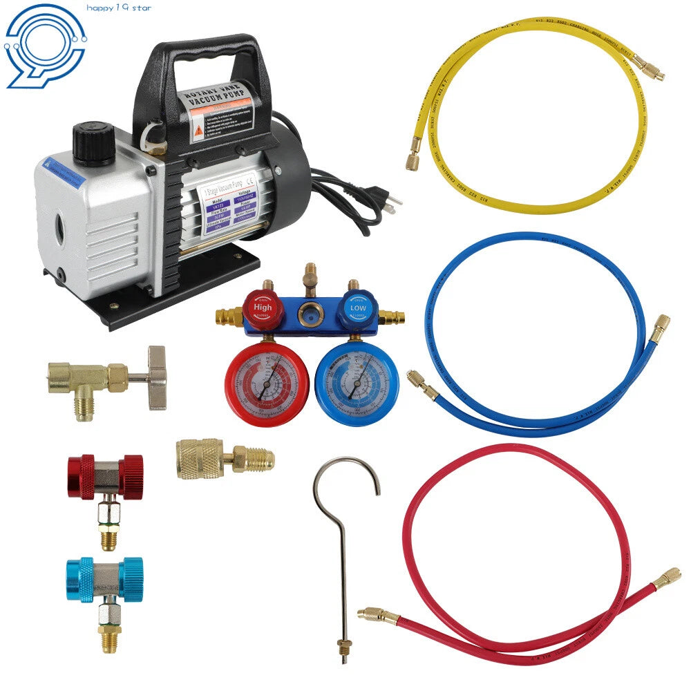 Air Vacuum Pump 3 CFM for HVAC AC Manifold Gauge Set & R134A Kit
