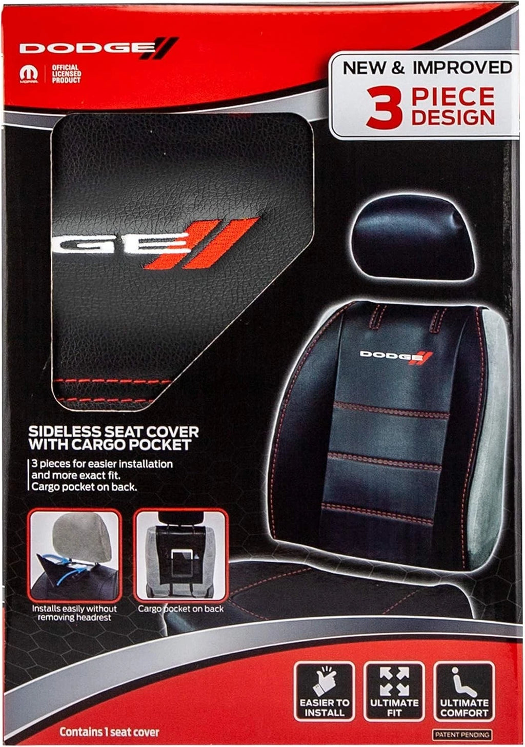 Seat Cover for Dodge Deluxe - Embroidered Logo, High Contrast Stitching