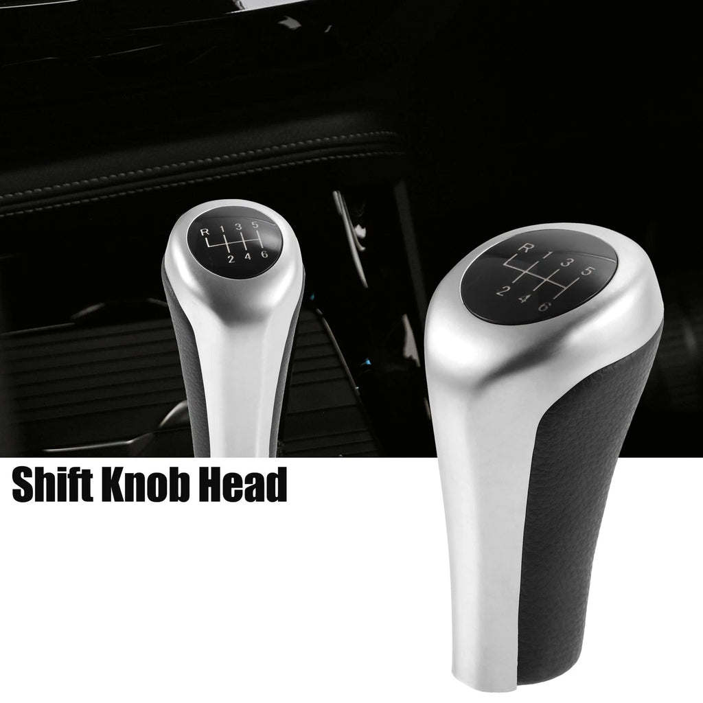 6 Speed Manual Shift Knob for BMW (Faux Leather Black Matte Silver Tone)