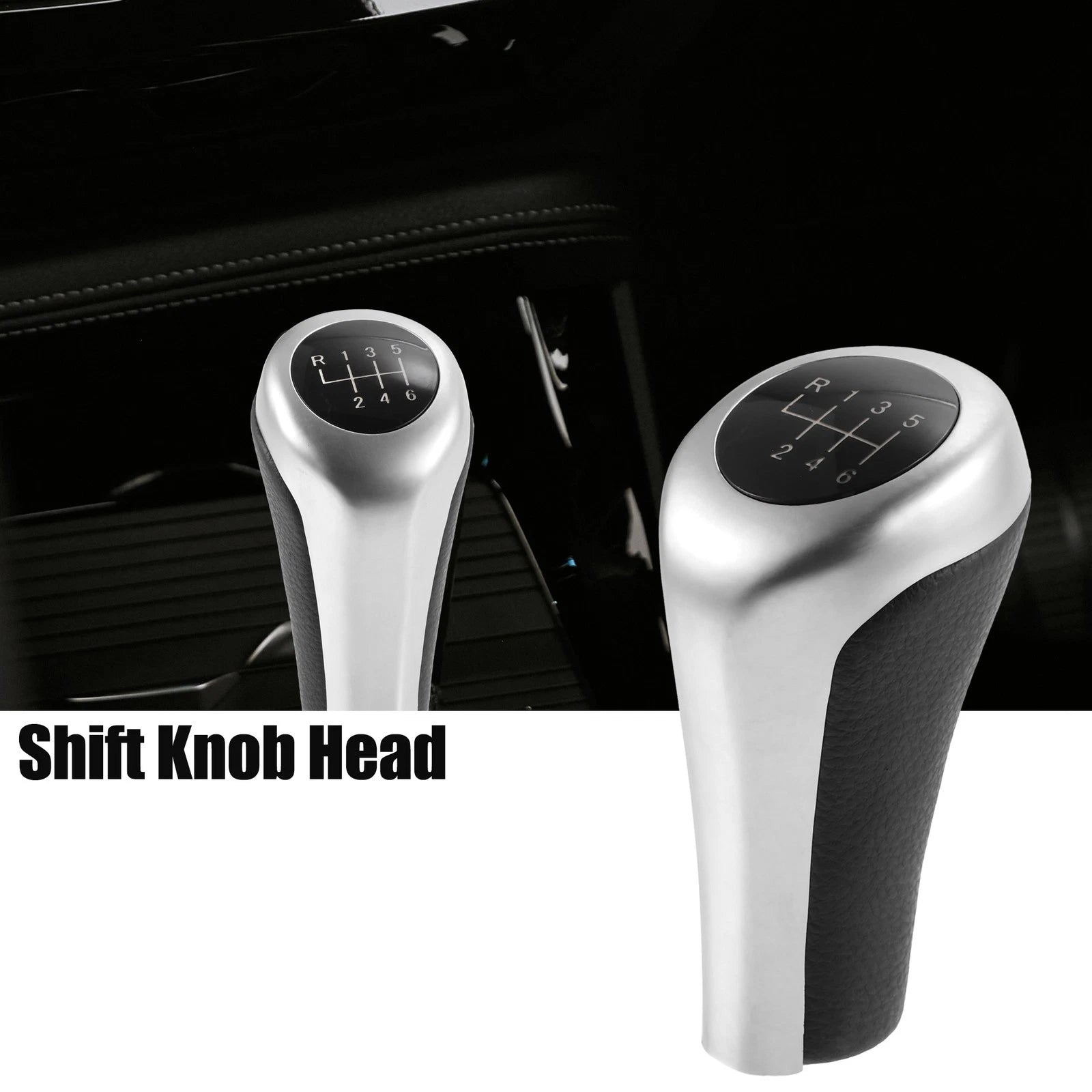 6 Speed Manual Shift Knob for BMW (Faux Leather Black Matte Silver Tone)