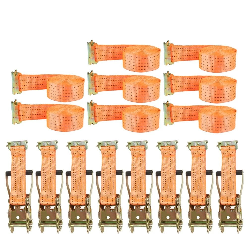 Set of 8 E-Track Ratchet Straps 2" x 15' 4400 lbs Orange
