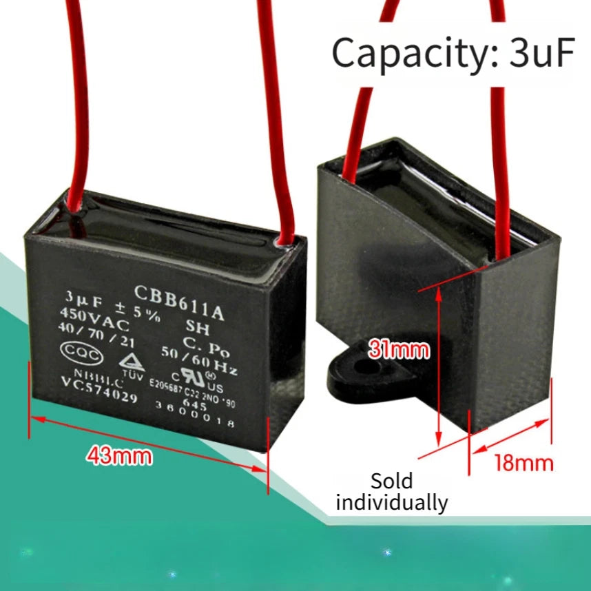 CBB61 Run Capacitor 3uF 6uF 10uF 450VAC for Ceiling Fan Motor