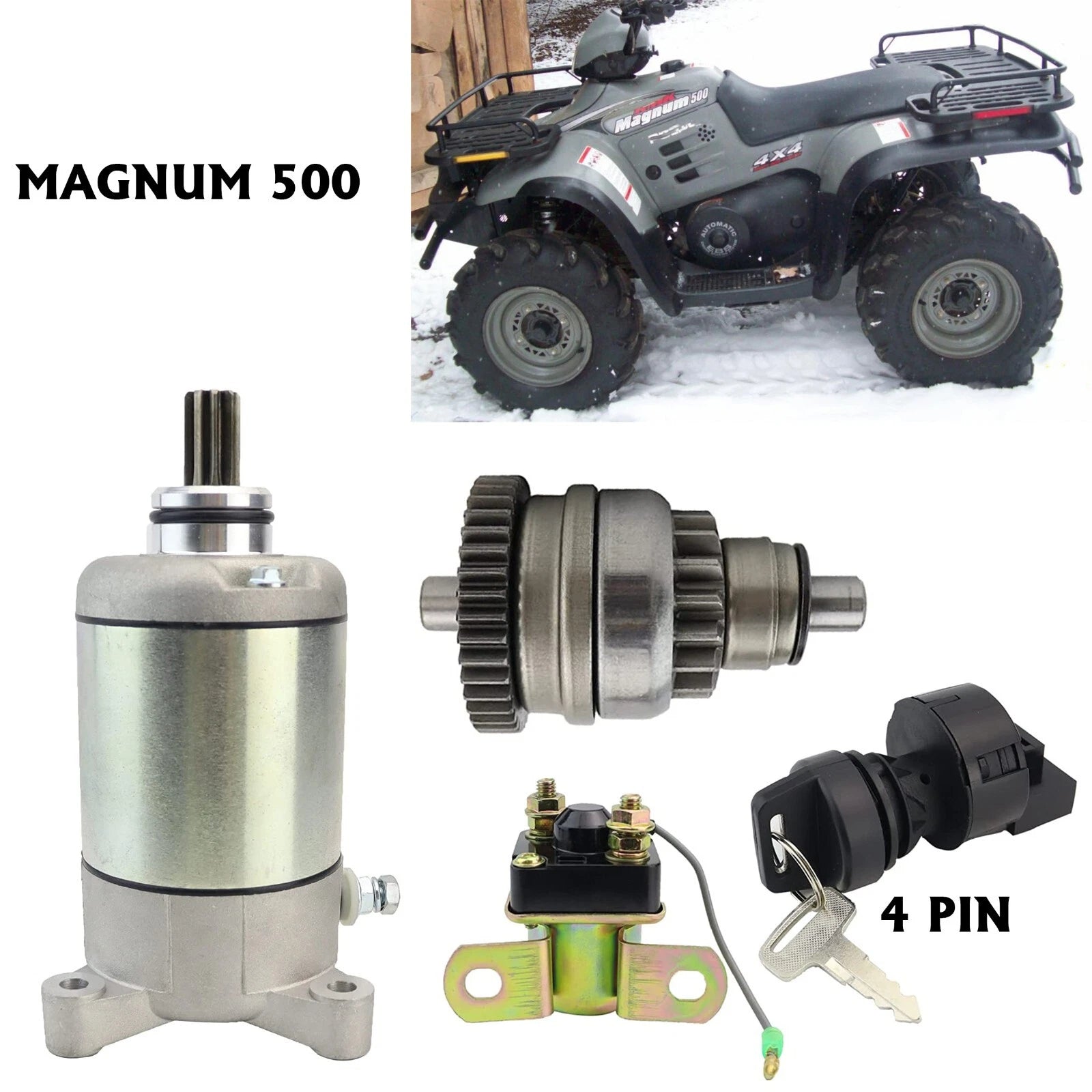 Starter for Polaris Magnum 500 4X4 (2000–2001) with Bendix & Relay Key Switch