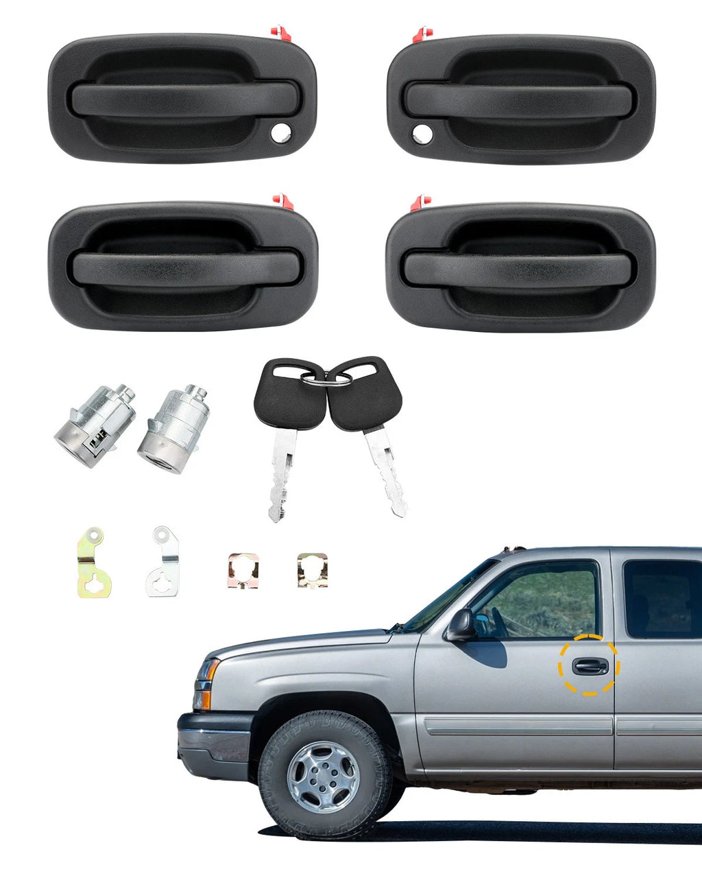 4X Exterior Door Handle Set w/ Lock Cylinders & Key for Chevy GMC Cadillac (1999–2007)