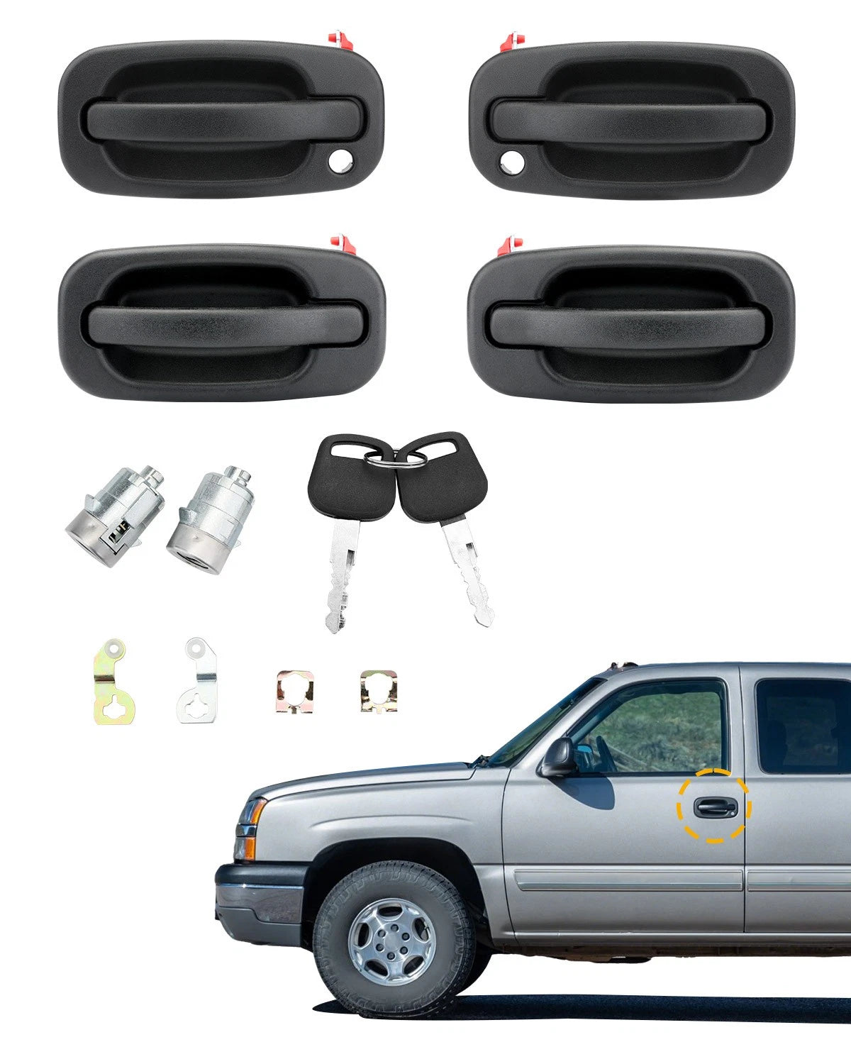 4X Exterior Door Handle Set w/ Lock Cylinders & Key for Chevy GMC Cadillac (1999–2007)
