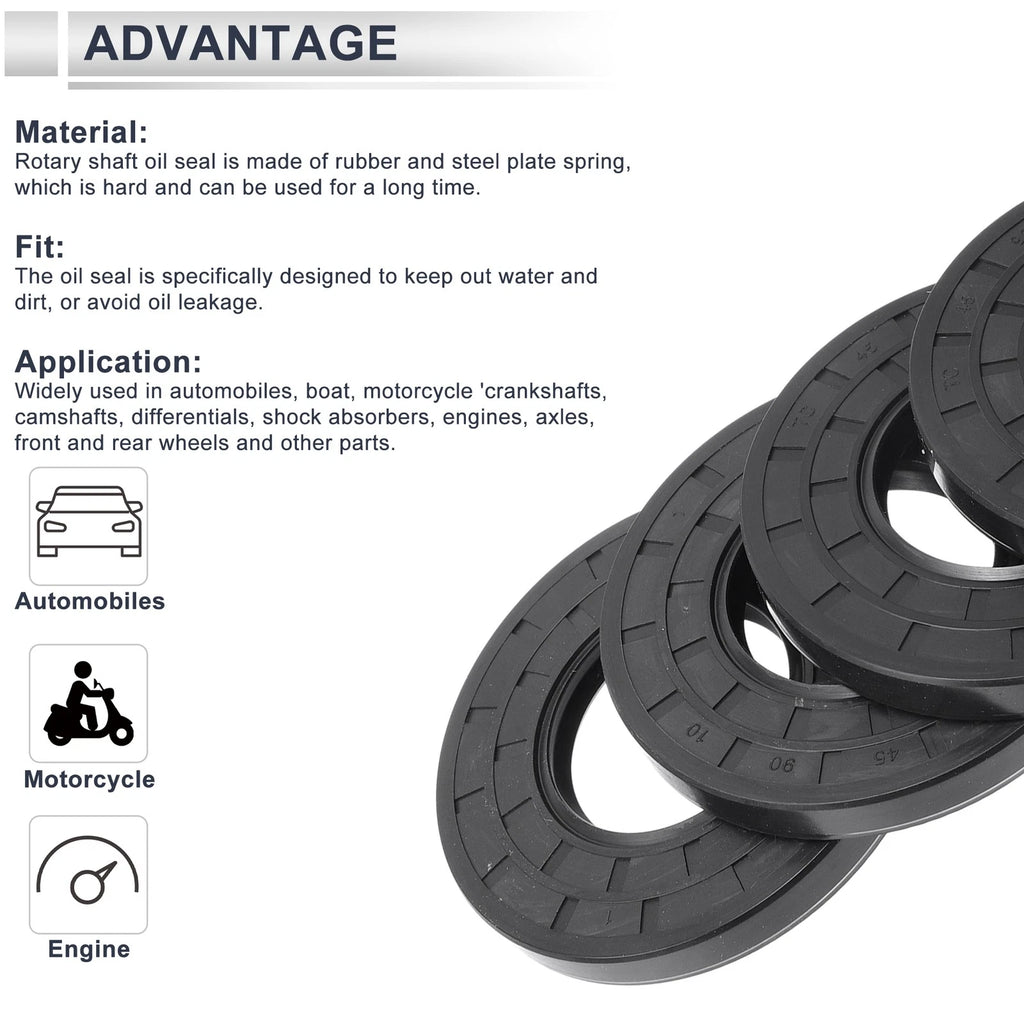 Set of 5 Oil Seal Rotary Shaft Seal Nitrile Rubber 45x90x10mm