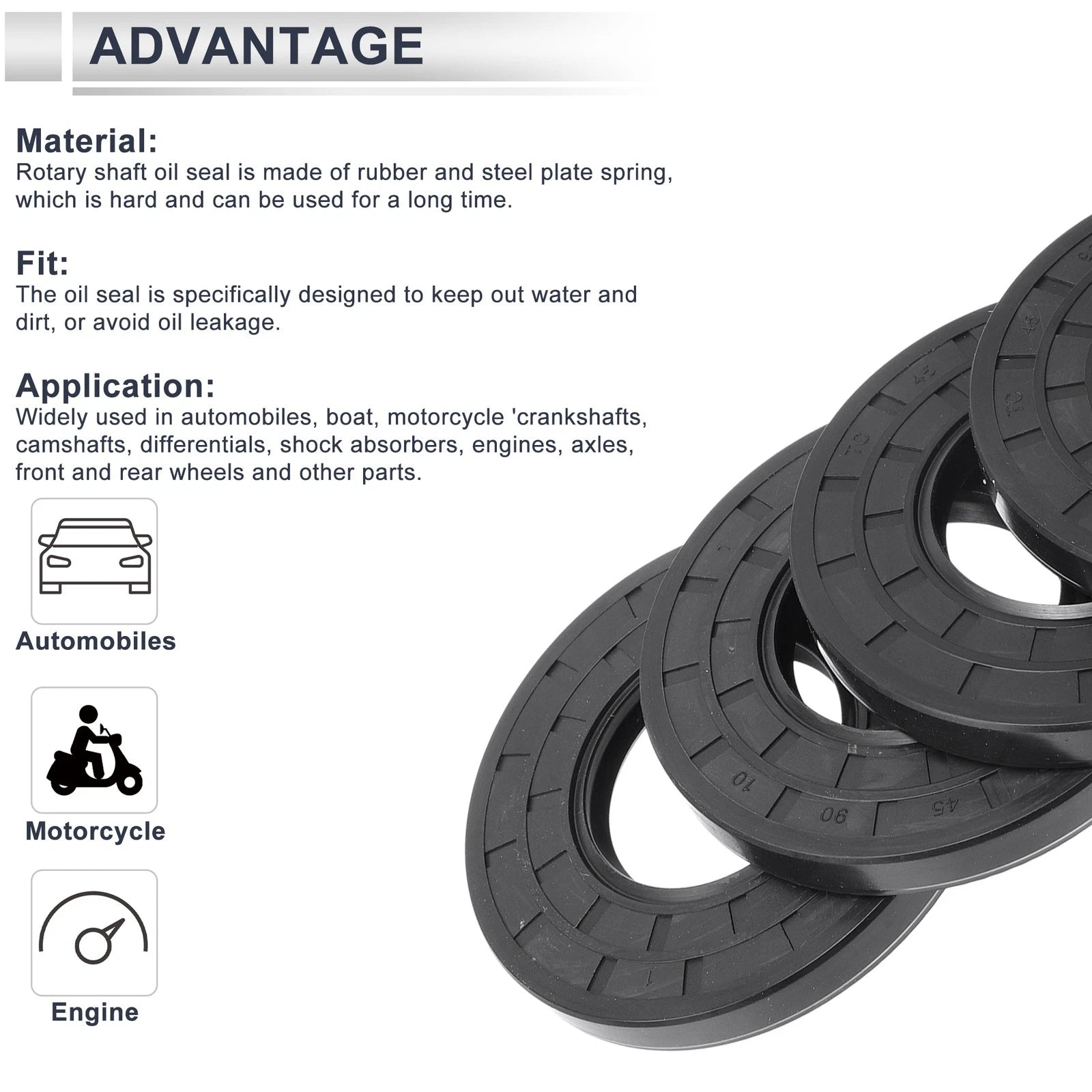Set of 5 Oil Seal Rotary Shaft Seal Nitrile Rubber 45x90x10mm