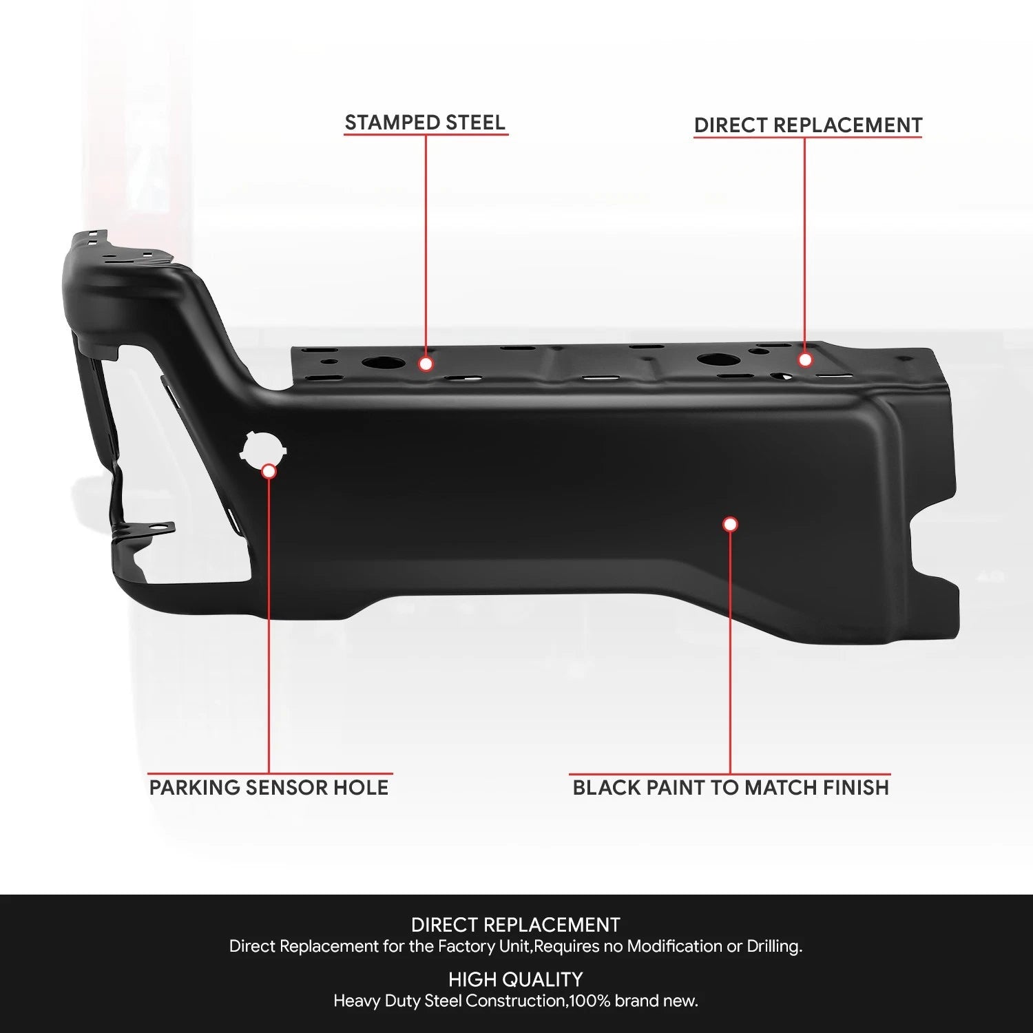 Left Rear Bumper End Cap for Ford F-250 SD (2023–2025) w/ Parking Sensor Hole