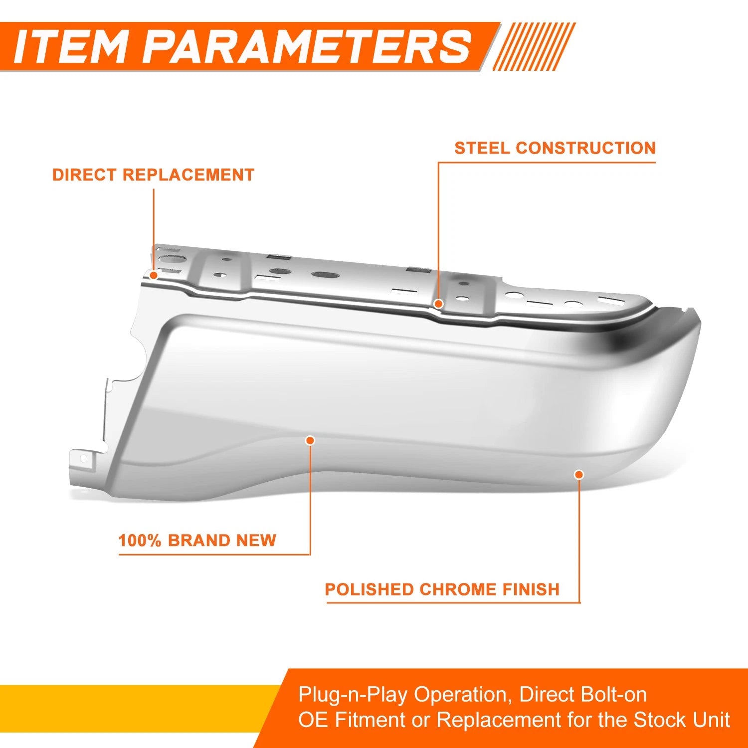 Rear Right Bumper End Cap for Ford Ranger (2019–2023) Chrome