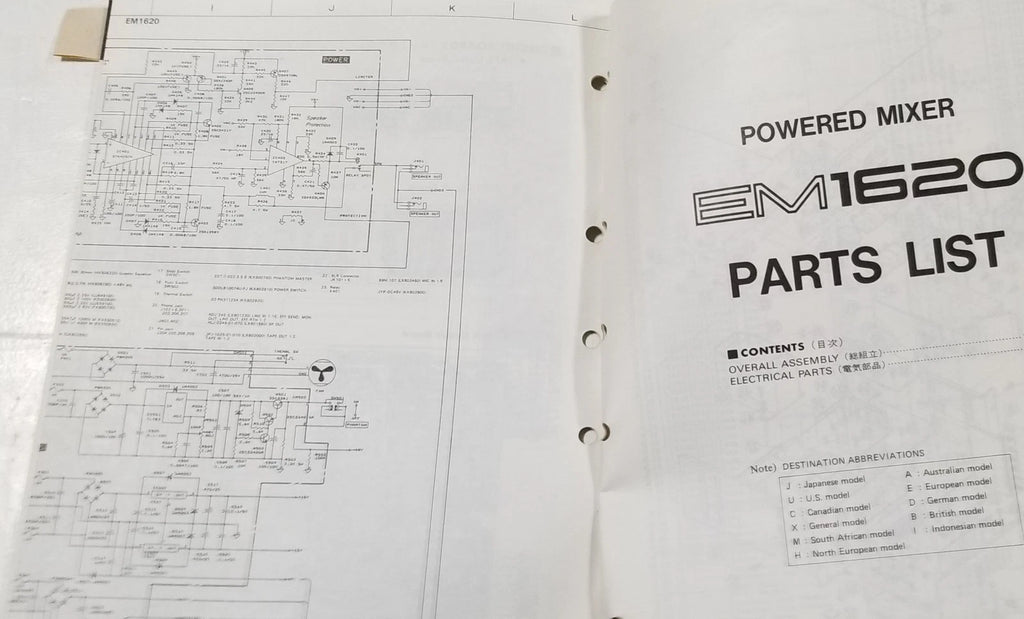 Yamaha EM1620 Service Manual and Parts List (Vintage)