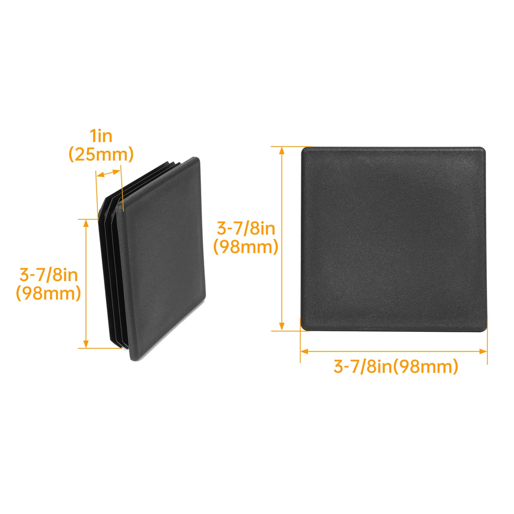 Set of 2 Black Square Rubber Bumper Plug End Caps for RV Camper Trailer
