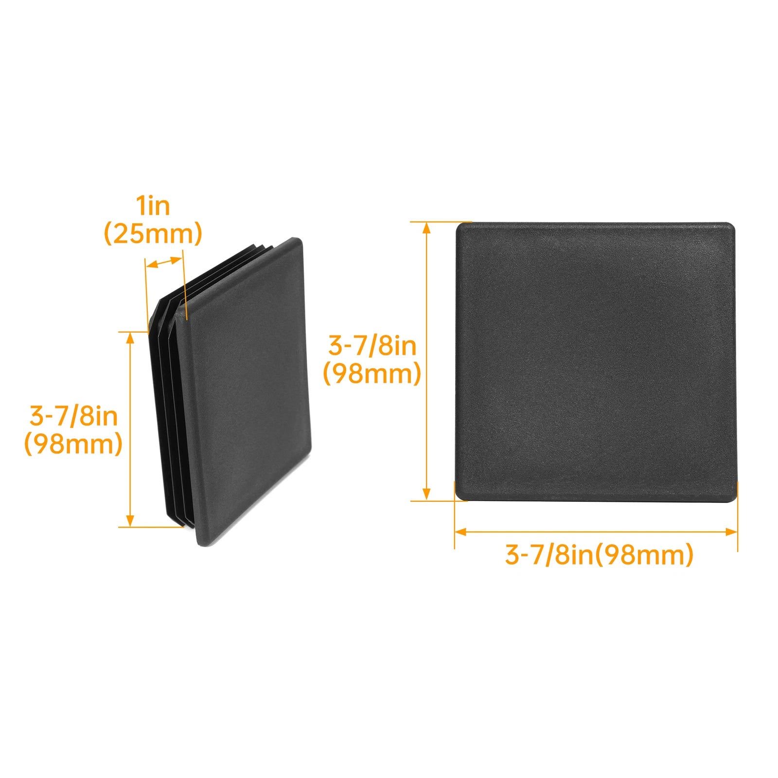 Set of 2 Black Square Rubber Bumper Plug End Caps for RV Camper Trailer