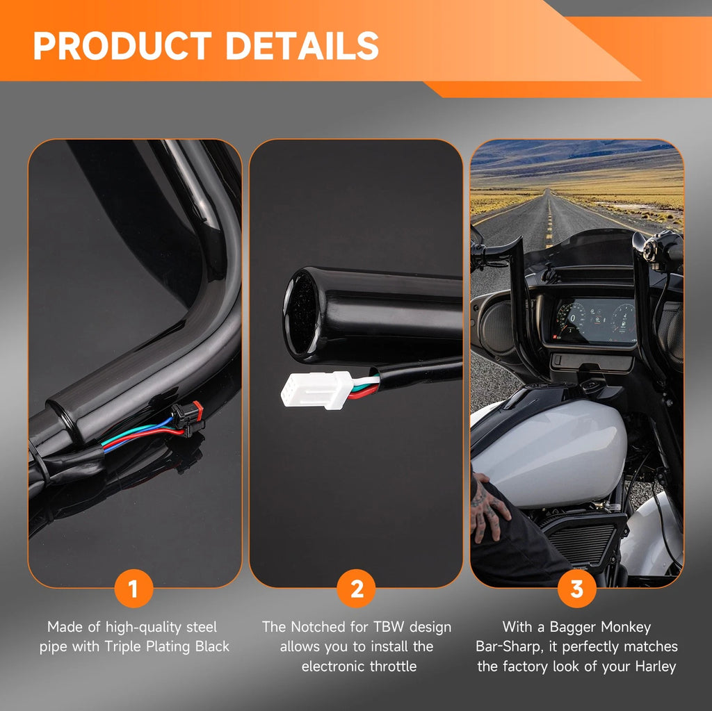 10/12/14 Inch Pre-Wired Meathook Ape Hangers for Harley Touring (2014–2023)