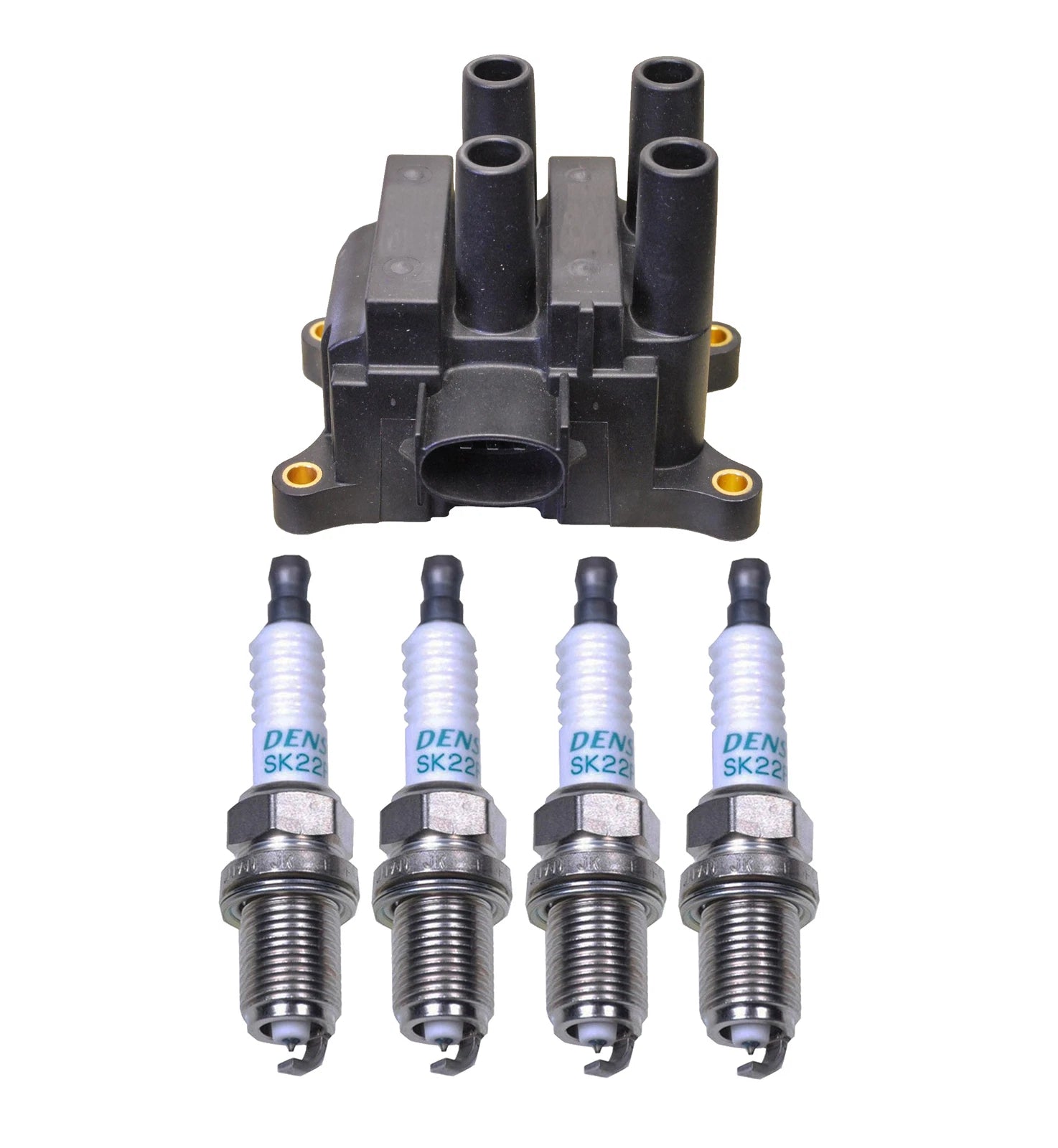 Denso Ignition Coil & 4 Iridium Spark Plugs Kit for Mazda 2.3 L4 (2003–2008)