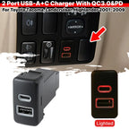 36W Dual Port TypeA/C USB Charger Socket Switch for Toyota Tacoma (2011–2020)