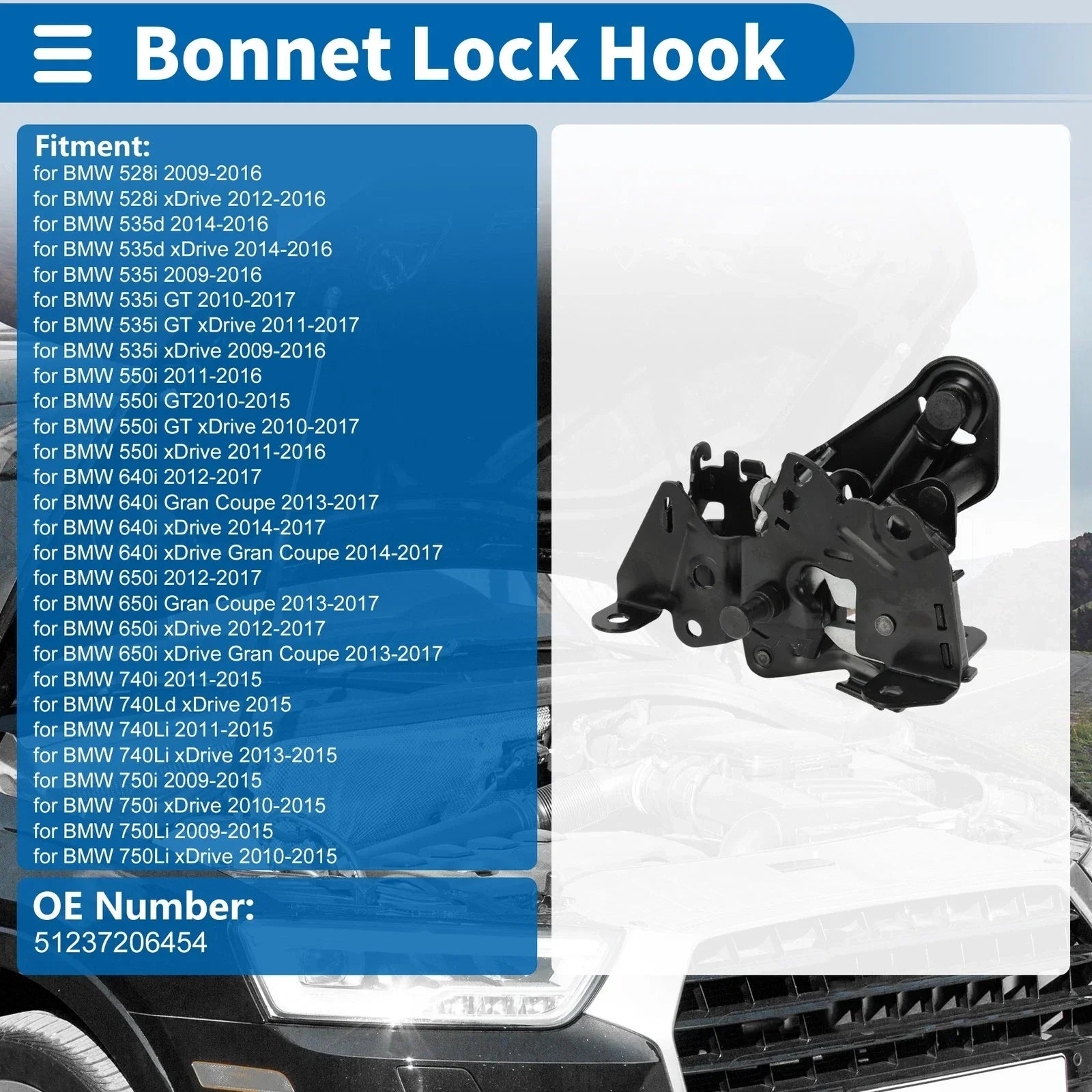 Hood Latch Assembly for BMW 528i Engine Hood Latch Release