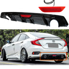 Rear Bumper Diffuser with LED 3rd Brake Light for Honda Civic 4Dr Sedan