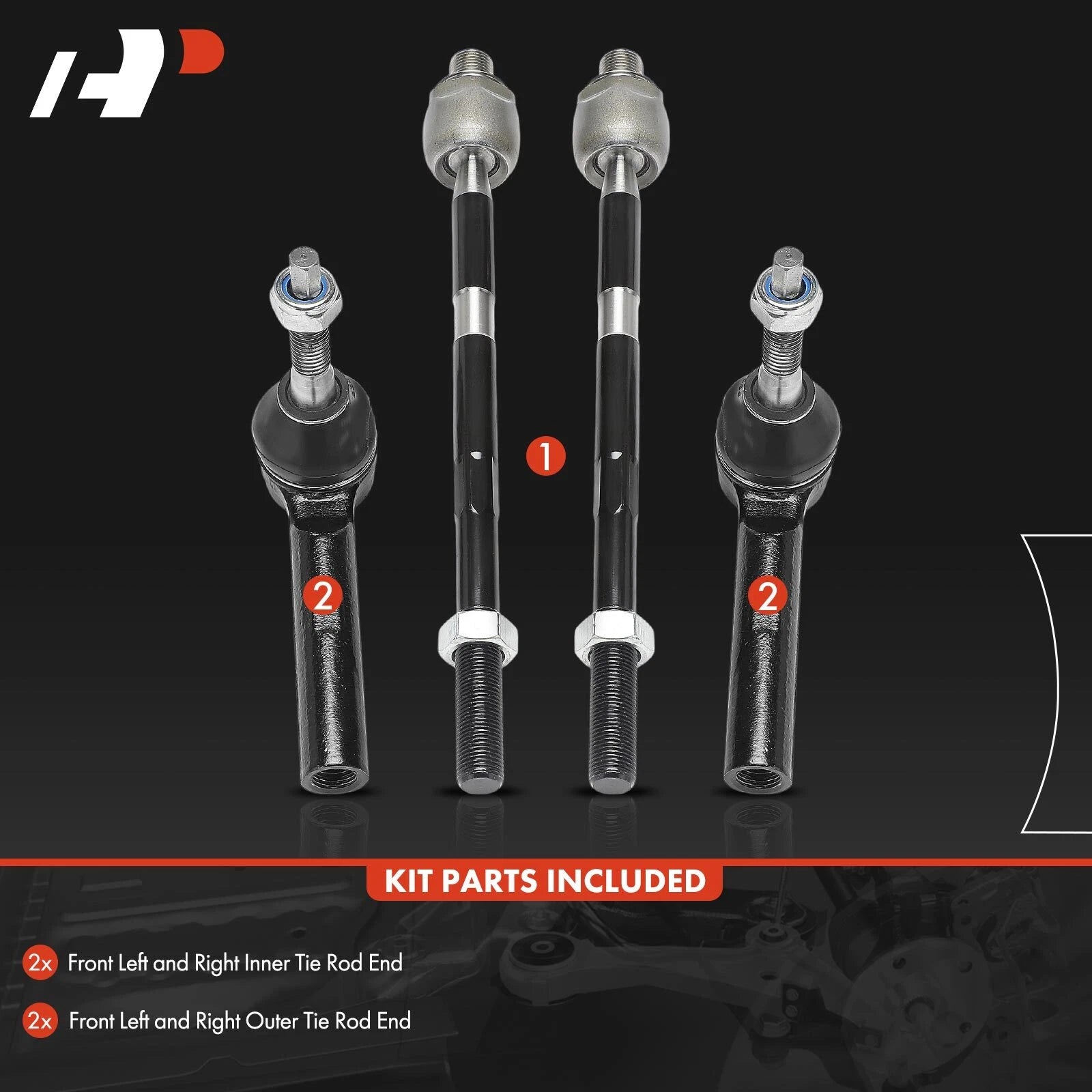 Set of 4 Front Inner & Outer Tie Rod Ends for Chevy Traverse (2009-2023)