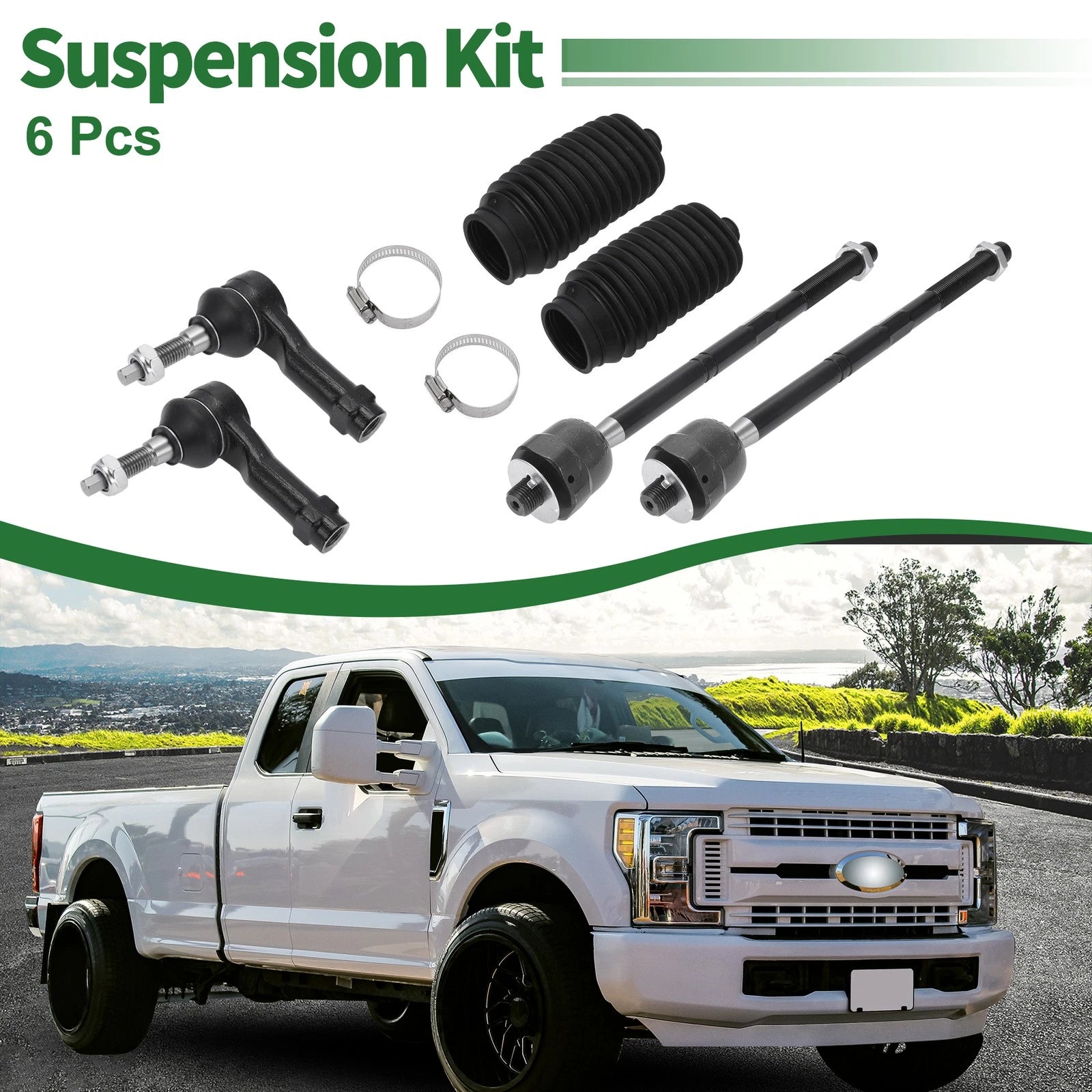 6X Front Suspension Kit Inner Outer Tie Rod Ends with Boots for Ford F-150 