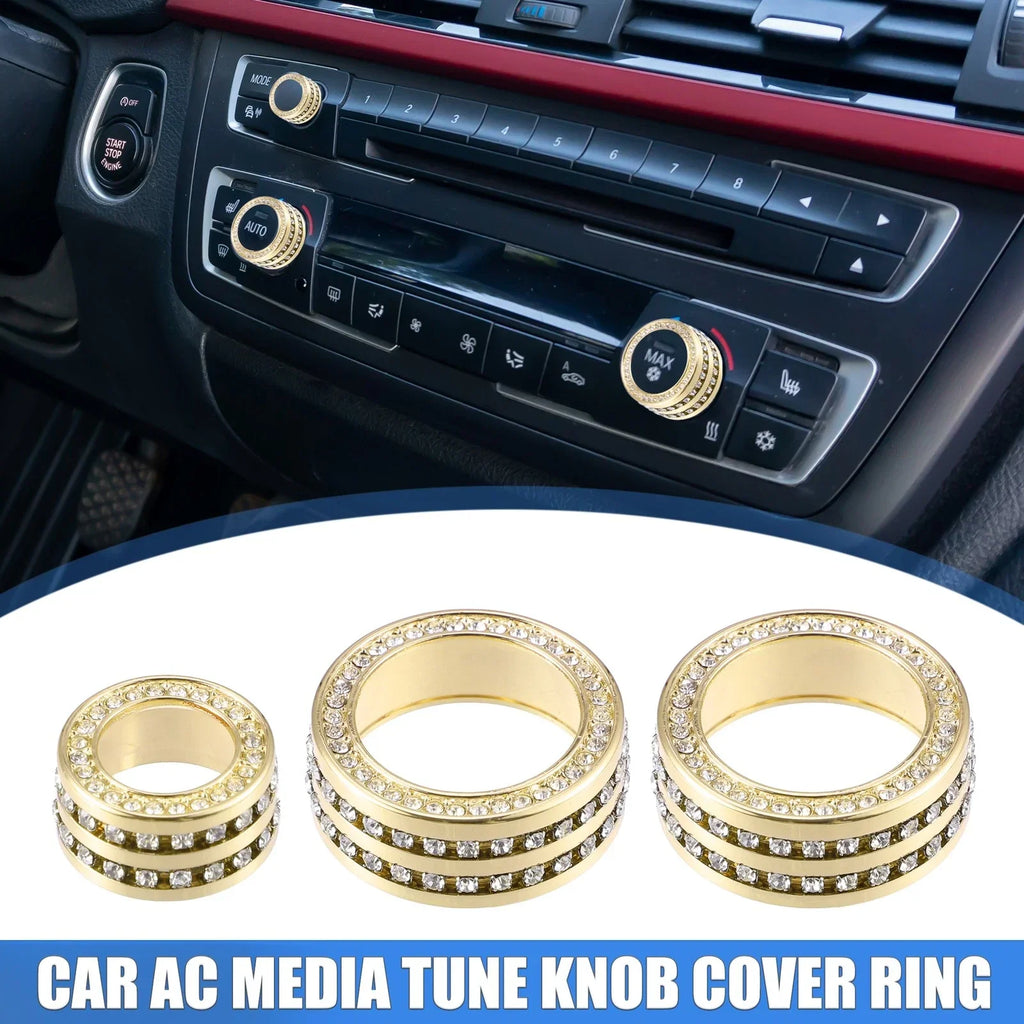 AC Tune Knob Cover Ring for BMW 3 Series F30 Gold Tone 3 x Pcs