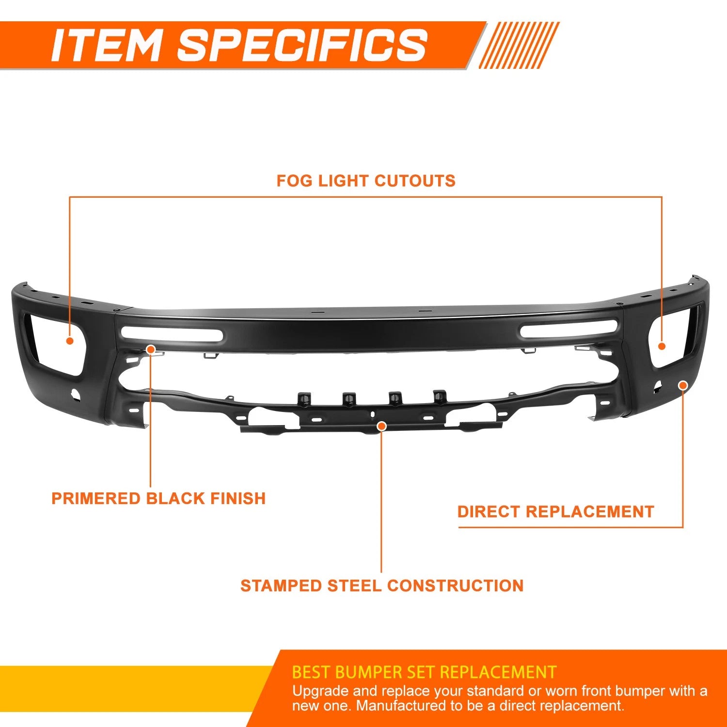 Steel Front Bumper Face Bar for Ford Ranger (2019–2024) w/ Parking Sensor Holes Black