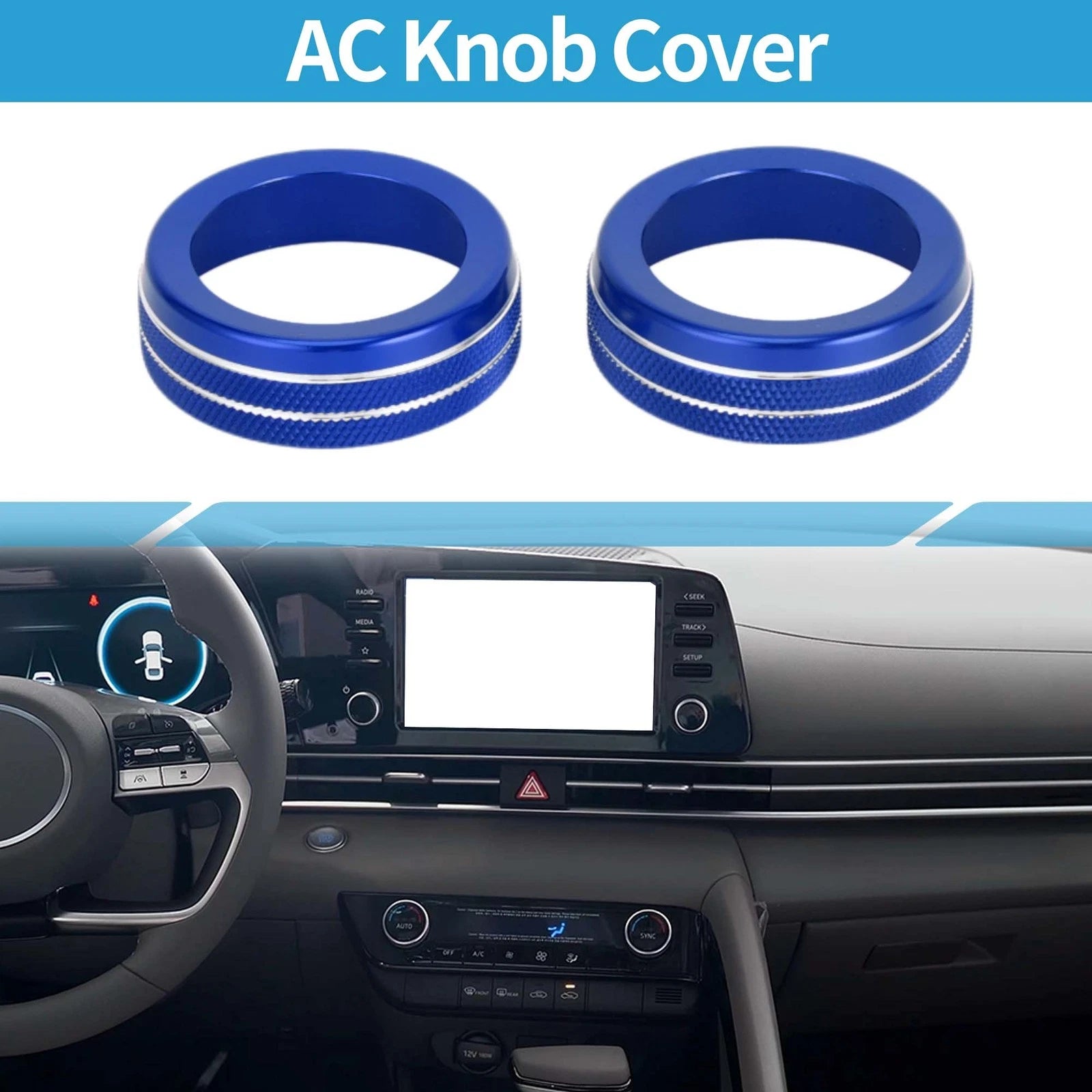 2X AC Climate Heater Switch Knob Cover Ring for Hyundai Elantra (2021–2024) Blue