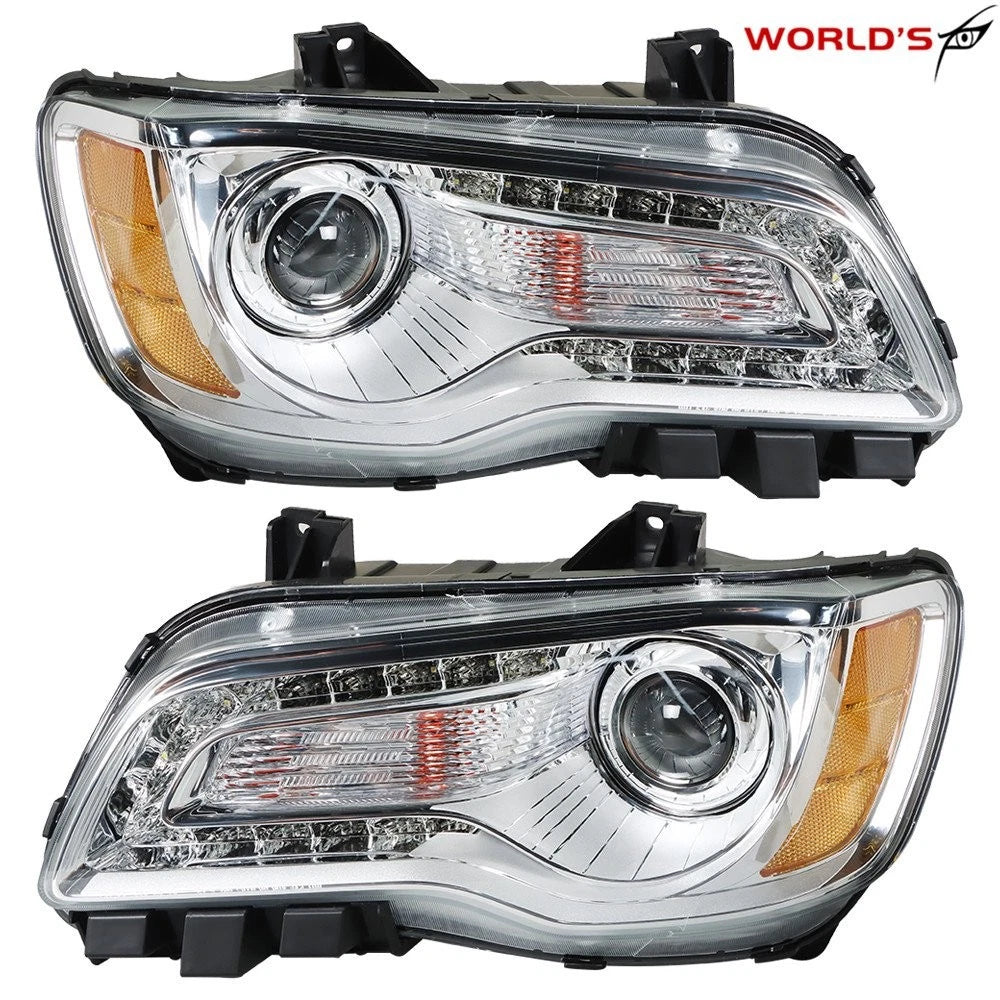 Set of 2 Headlights for Chrysler 300 (2011–2014) Chrome Housing Halogen