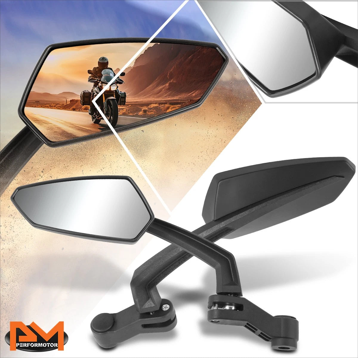 Universal Naked Bike Irregular Convex Sideview Mirror w/ Anti-Glare Glass