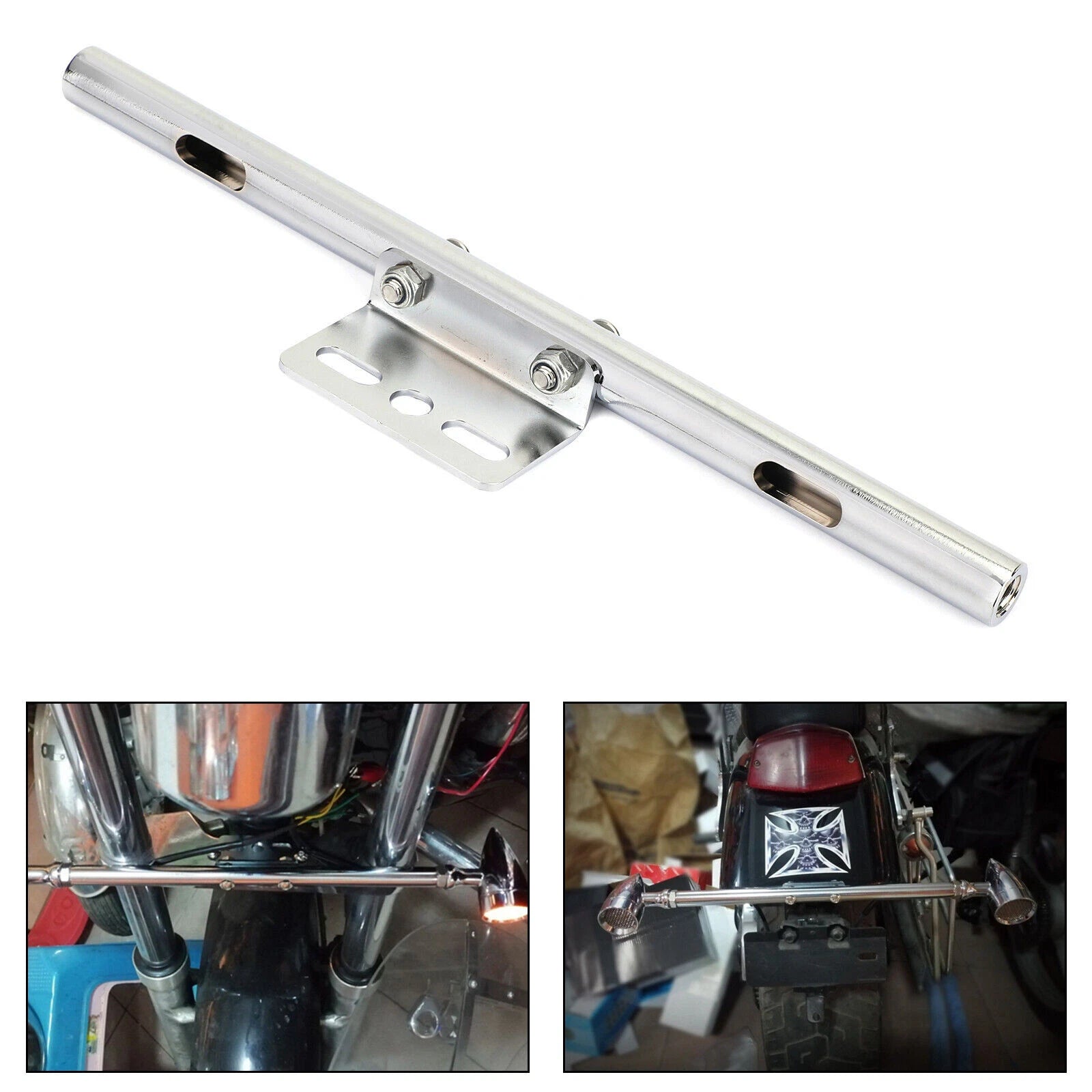 Chrome Front Turn Signal Spot Light Bar Mount Bracket Clamp for Universal Moto