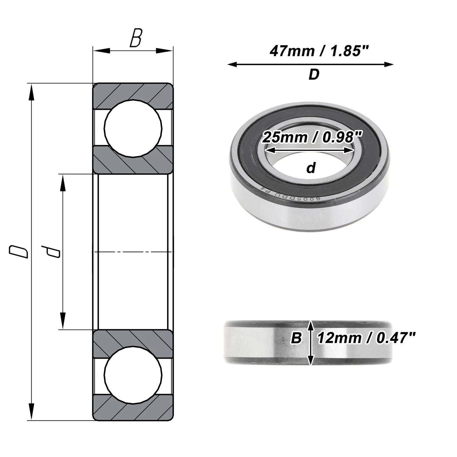 1 Pc 6005DDU Deep Groove Ball Bearing for Scooter Skateboard Wheel (P4)