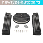 Valve Covers & 12" Oval Air Cleaner for SBC Chevy (1958–1986) Finned Tall Black